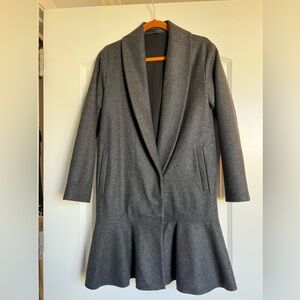 Allsaints Womens Charcoal Gray Grace Ruffle wool coat Size Small made in Turkey